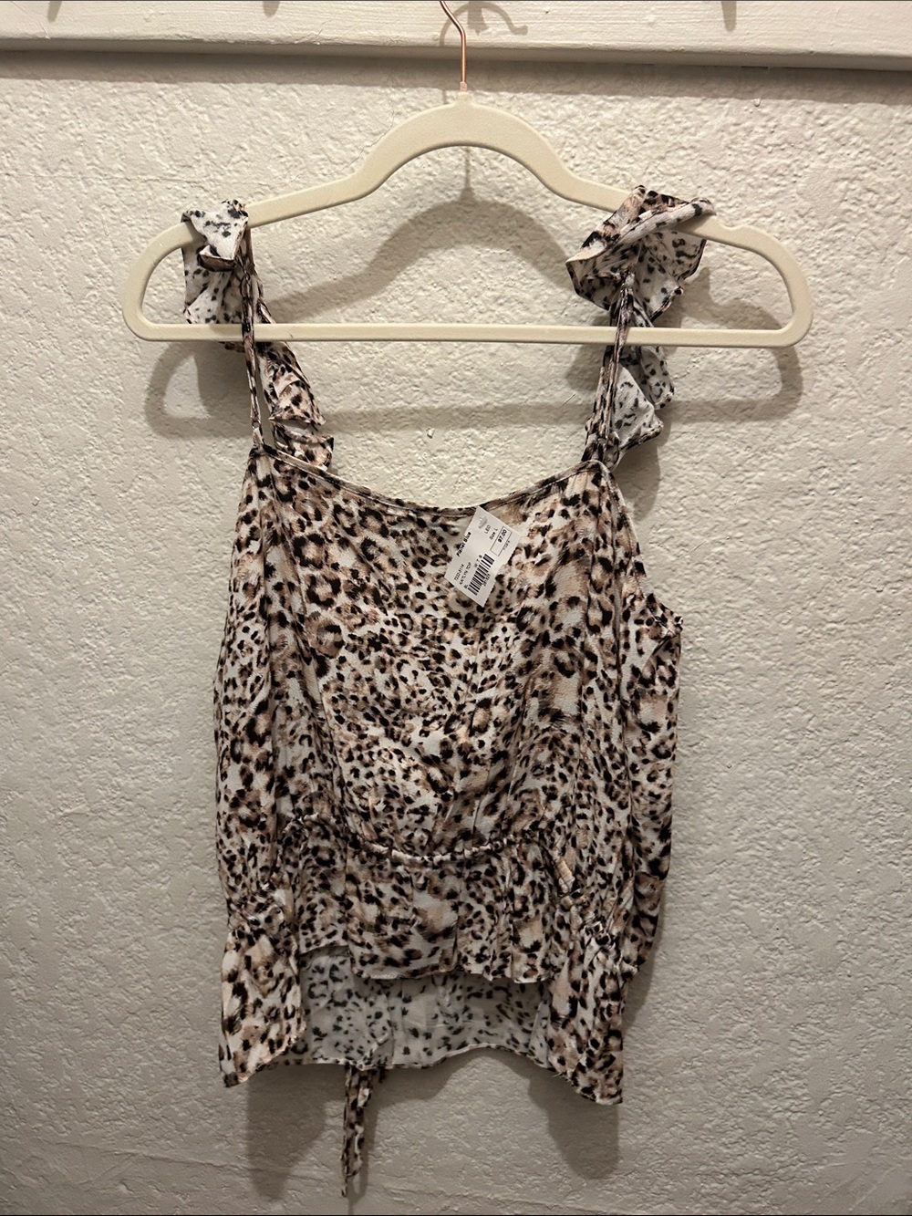BLUE LIFE NWT Beige & Black Leopard Tie-Shoulder V-Neck Camisole Sz LARGE - Picture 10 of 10